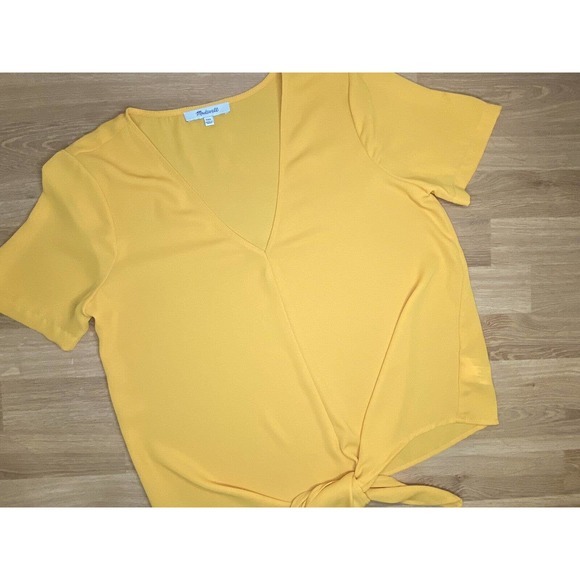 Madewell Shirt Women's Size XXS Novel Tie-Front V-neck Top Color Yellow Mustard - Picture 7 of 8